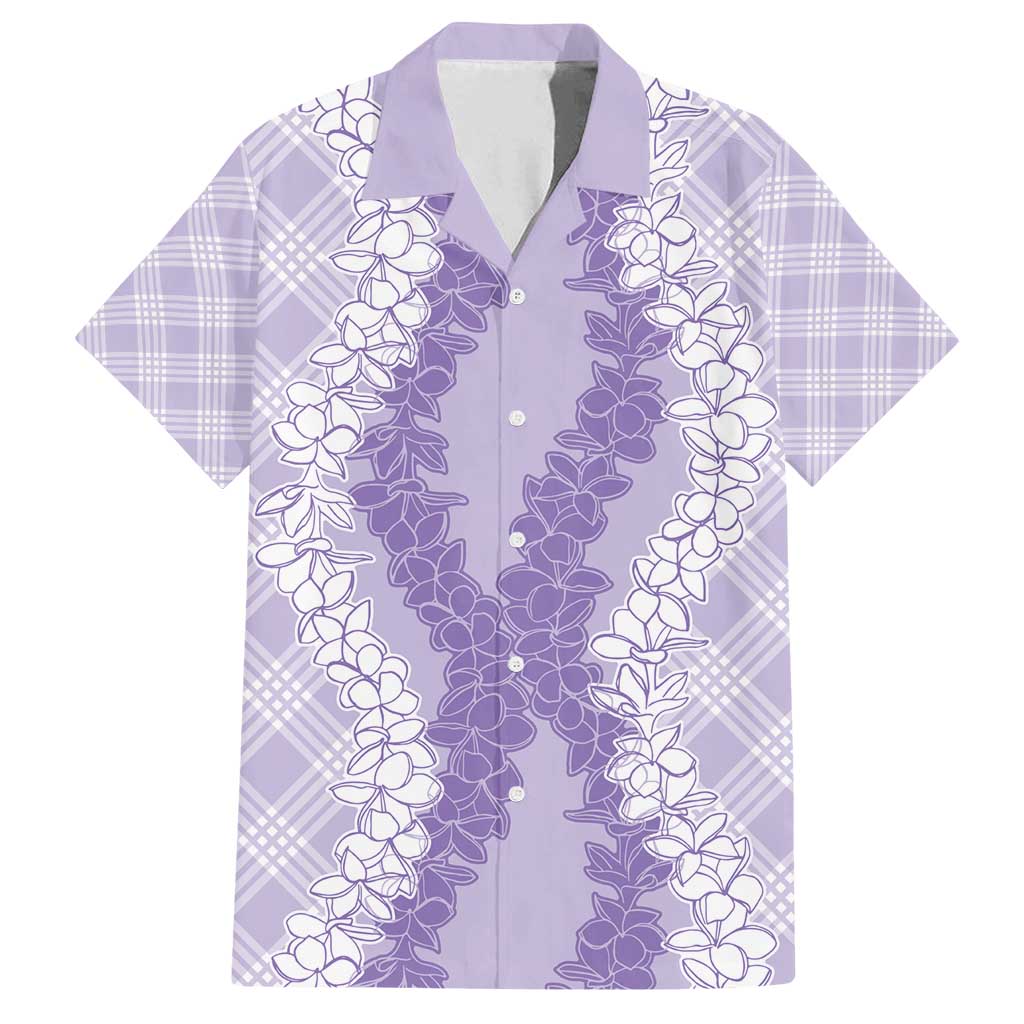 Hawaii Aloha Plumeria Lei Lavender Palaka Family Matching Long Sleeve Bodycon Dress and Hawaiian Shirt - Polynesian Pride