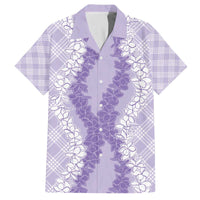 Hawaii Aloha Plumeria Lei Lavender Palaka Family Matching Off The Shoulder Long Sleeve Dress and Hawaiian Shirt - Polynesian Pride