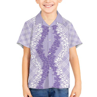 Hawaii Aloha Plumeria Lei Lavender Palaka Family Matching Short Sleeve Bodycon Dress and Hawaiian Shirt - Polynesian Pride