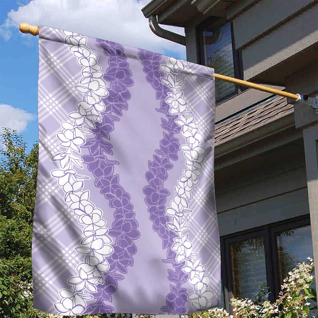 Hawaii Aloha Plumeria Lei Lavender Palaka Garden Flag - Polynesian Pride