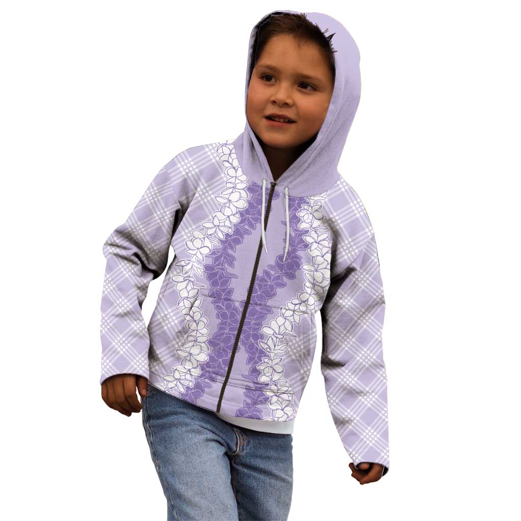 Hawaii Aloha Plumeria Lei Lavender Palaka Kid Hoodie - Polynesian Pride