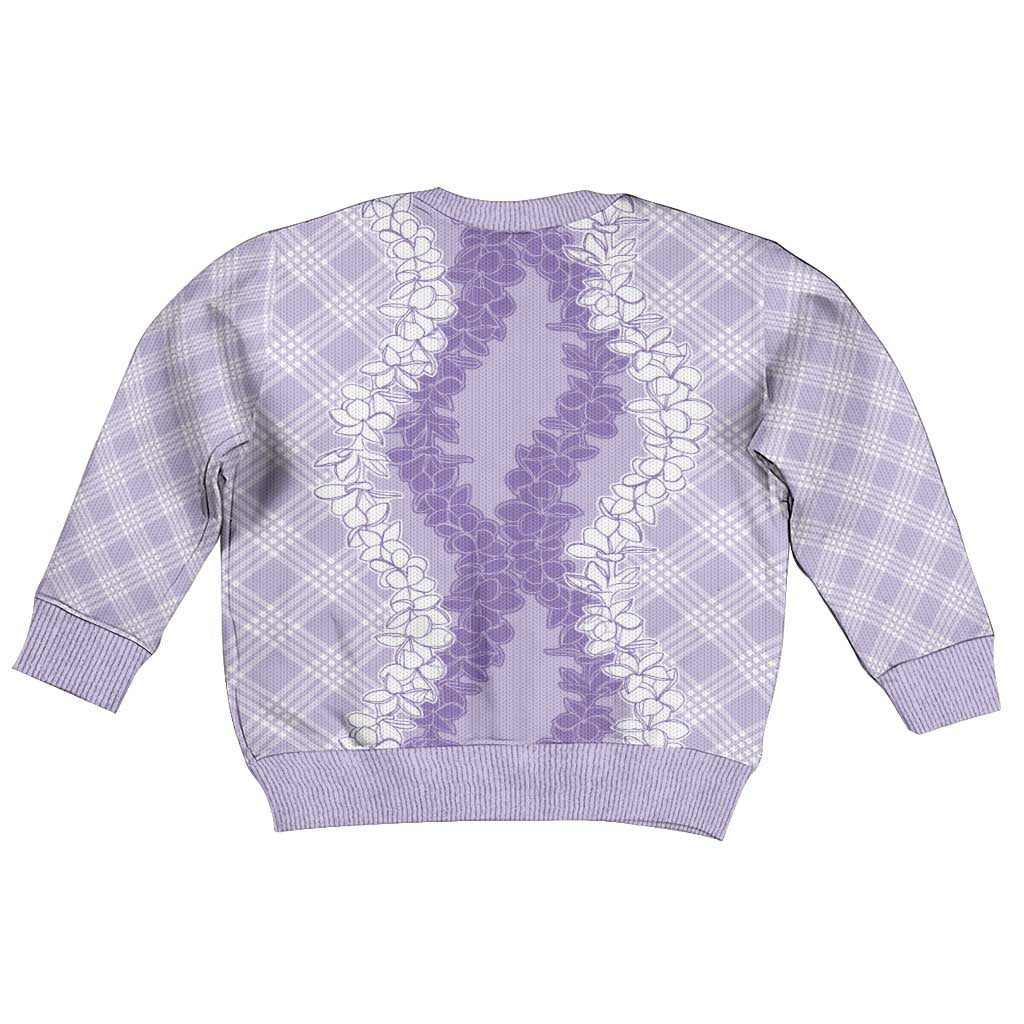 Hawaii Aloha Plumeria Lei Lavender Palaka Kid Ugly Christmas Sweater - Polynesian Pride