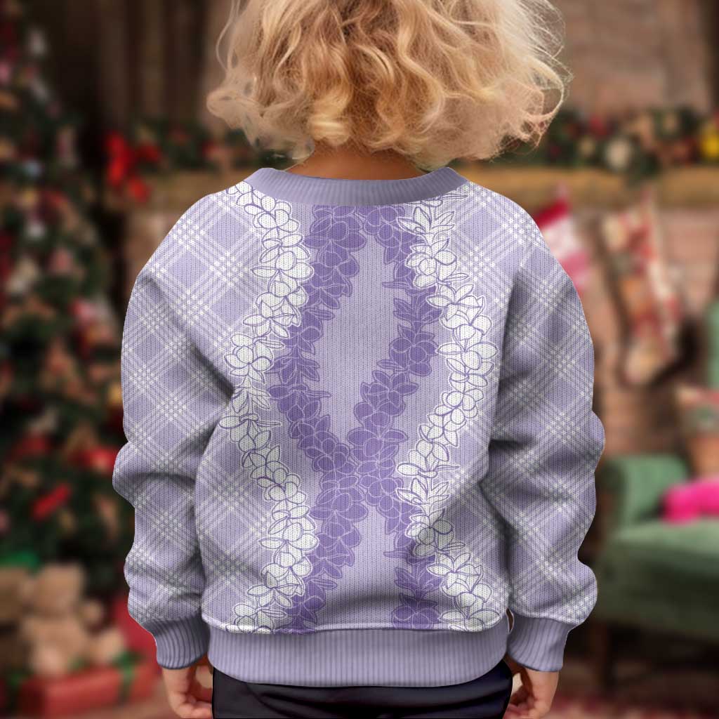 Hawaii Aloha Plumeria Lei Lavender Palaka Kid Ugly Christmas Sweater - Polynesian Pride