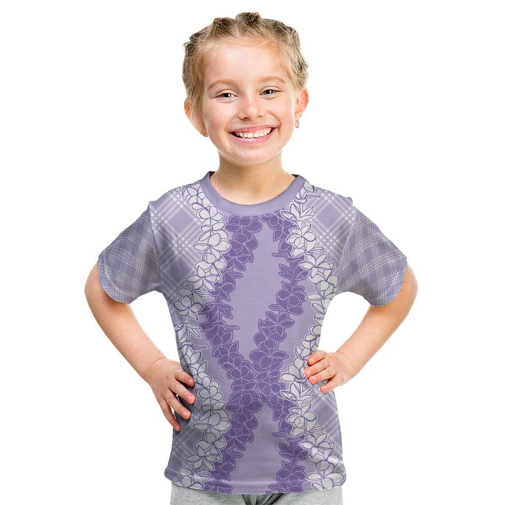 Hawaii Aloha Plumeria Lei Lavender Palaka Kid T Shirt - Polynesian Pride