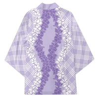 Hawaii Aloha Plumeria Lei Lavender Palaka Kimono - Polynesian Pride