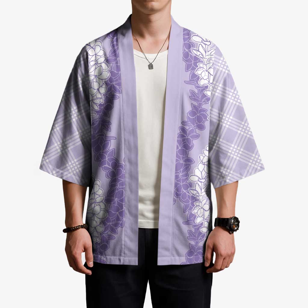 Hawaii Aloha Plumeria Lei Lavender Palaka Kimono - Polynesian Pride