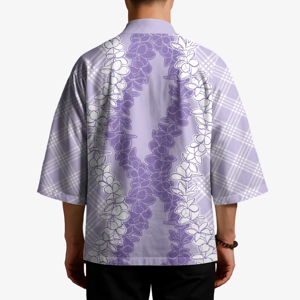 Hawaii Aloha Plumeria Lei Lavender Palaka Kimono - Polynesian Pride