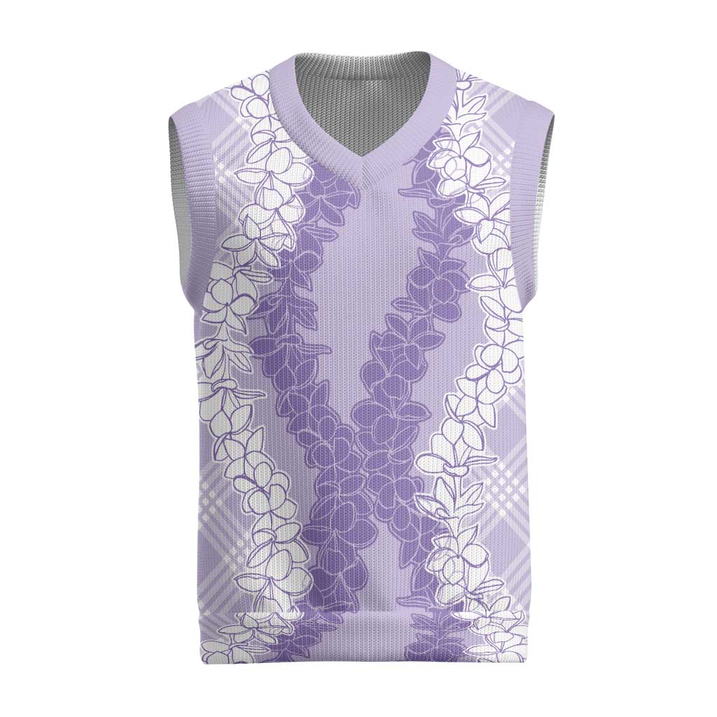 Hawaii Aloha Plumeria Lei Lavender Palaka Christmas Knitted V-Neck Vest - Polynesian Pride