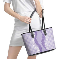Hawaii Aloha Plumeria Lei Lavender Palaka Leather Tote Bag - Polynesian Pride