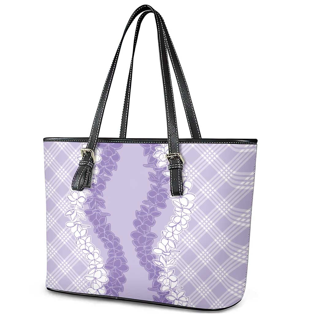 Hawaii Aloha Plumeria Lei Lavender Palaka Leather Tote Bag - Polynesian Pride