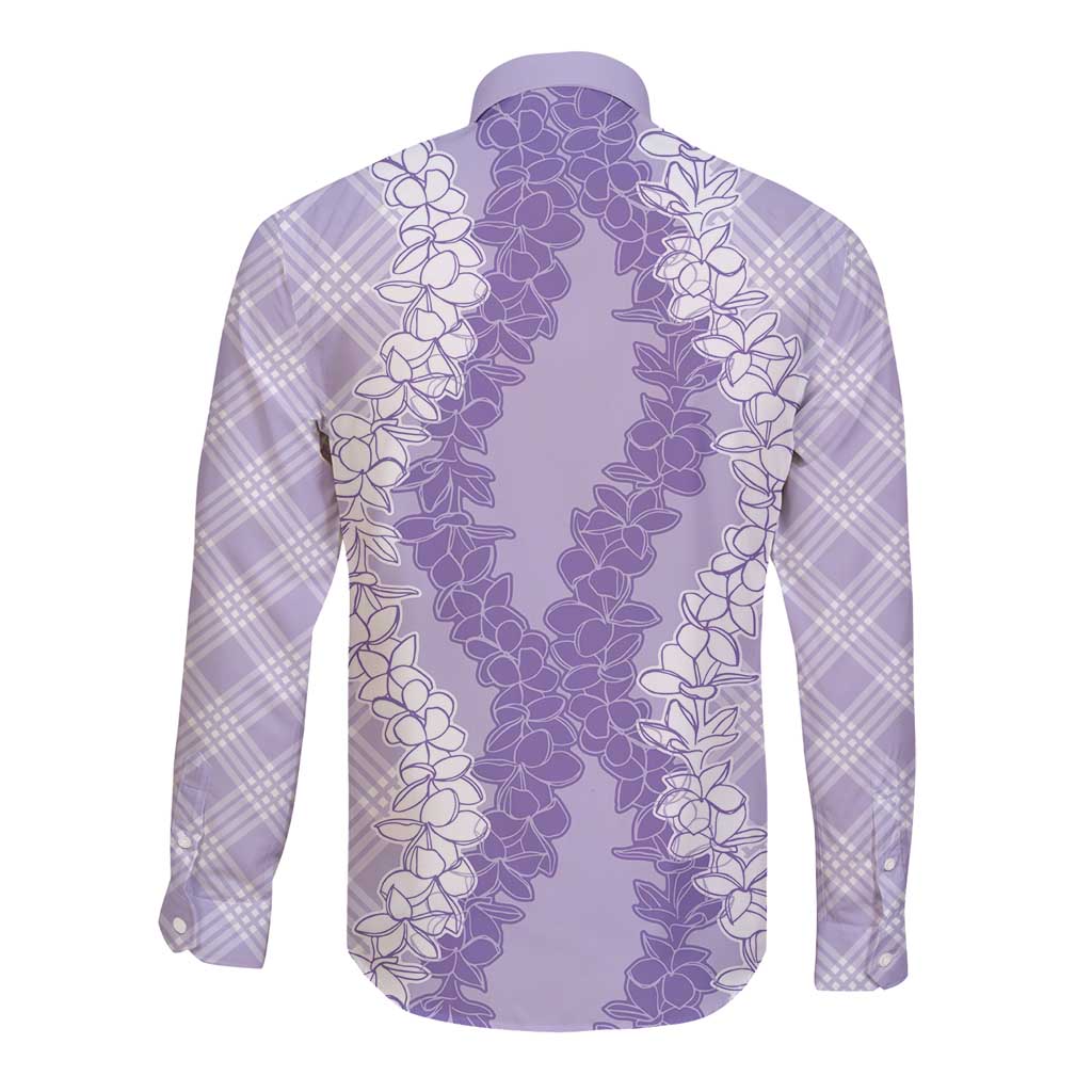 Hawaii Aloha Plumeria Lei Lavender Palaka Long Sleeve Button Shirt - Polynesian Pride