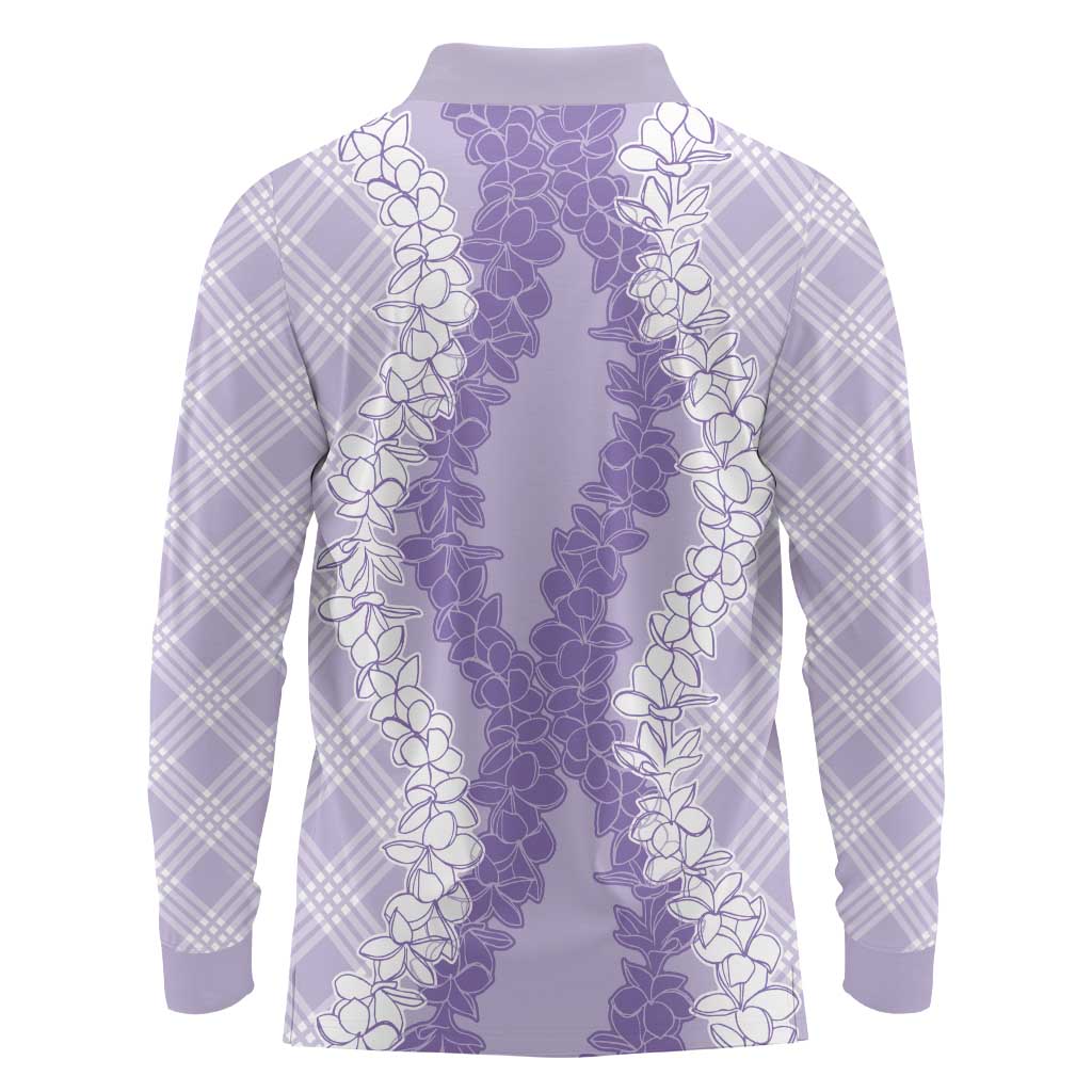 Hawaii Aloha Plumeria Lei Lavender Palaka Long Sleeve Polo Shirt - Polynesian Pride