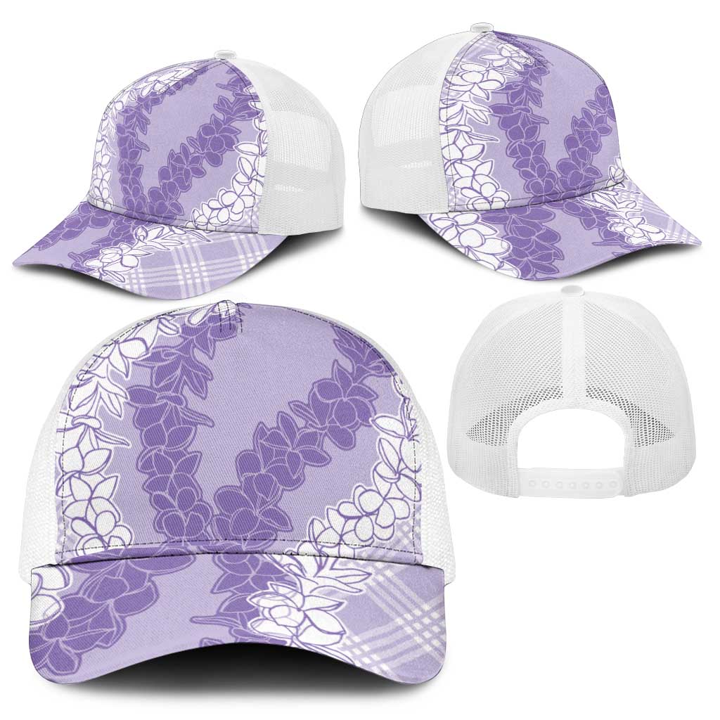 Hawaii Aloha Plumeria Lei Lavender Palaka Mesh Trucker Cap - Polynesian Pride