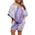 Hawaii Aloha Plumeria Lei Lavender Palaka Off Shoulder Short Dress - Polynesian Pride