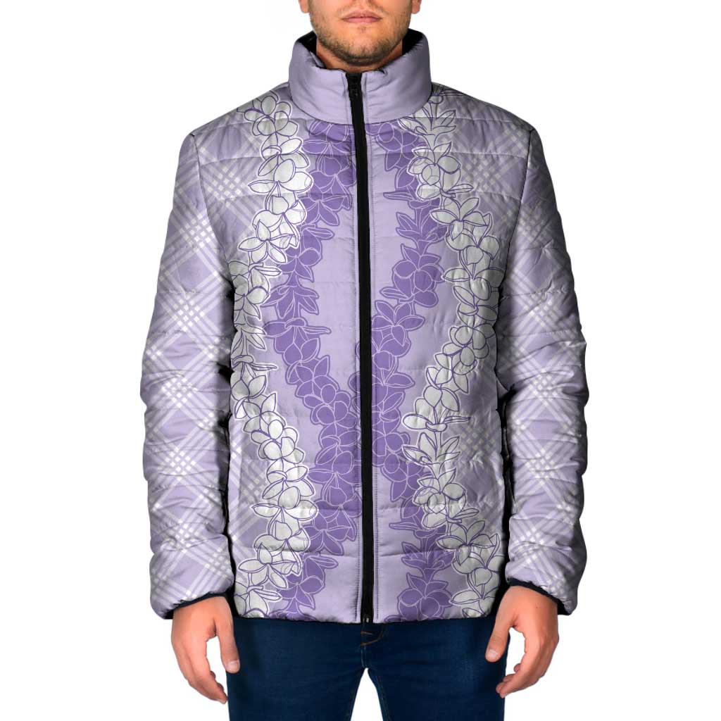 Hawaii Aloha Plumeria Lei Lavender Palaka Padded Jacket - Polynesian Pride