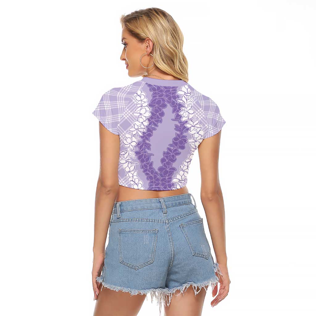 Hawaii Aloha Plumeria Lei Lavender Palaka Raglan Cropped T Shirt - Polynesian Pride