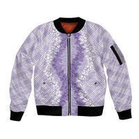 Hawaii Aloha Plumeria Lei Lavender Palaka Sleeve Zip Bomber Jacket LT7 Unisex Lavender - Polynesian Pride