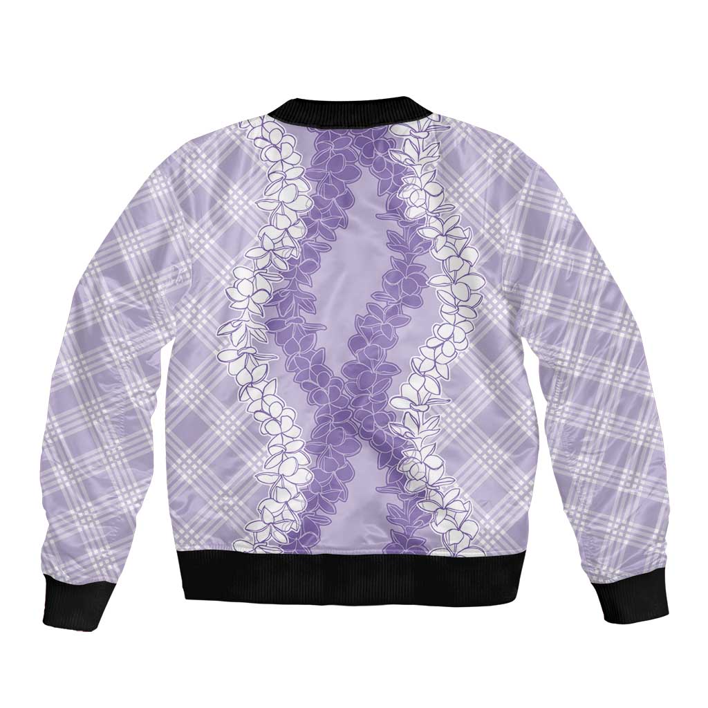 Hawaii Aloha Plumeria Lei Lavender Palaka Sleeve Zip Bomber Jacket LT7 - Polynesian Pride