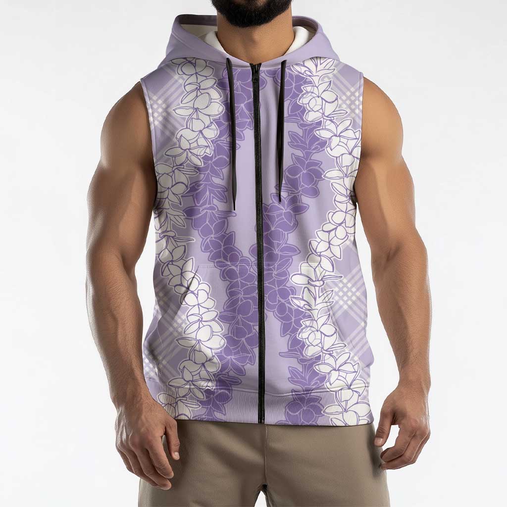 Hawaii Aloha Plumeria Lei Lavender Palaka Sleeveless Zip Hoodie - Polynesian Pride