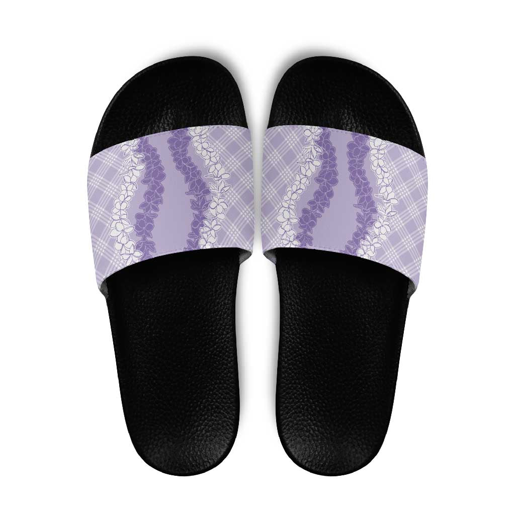 Hawaii Aloha Plumeria Lei Lavender Palaka Slide Sandals - Polynesian Pride