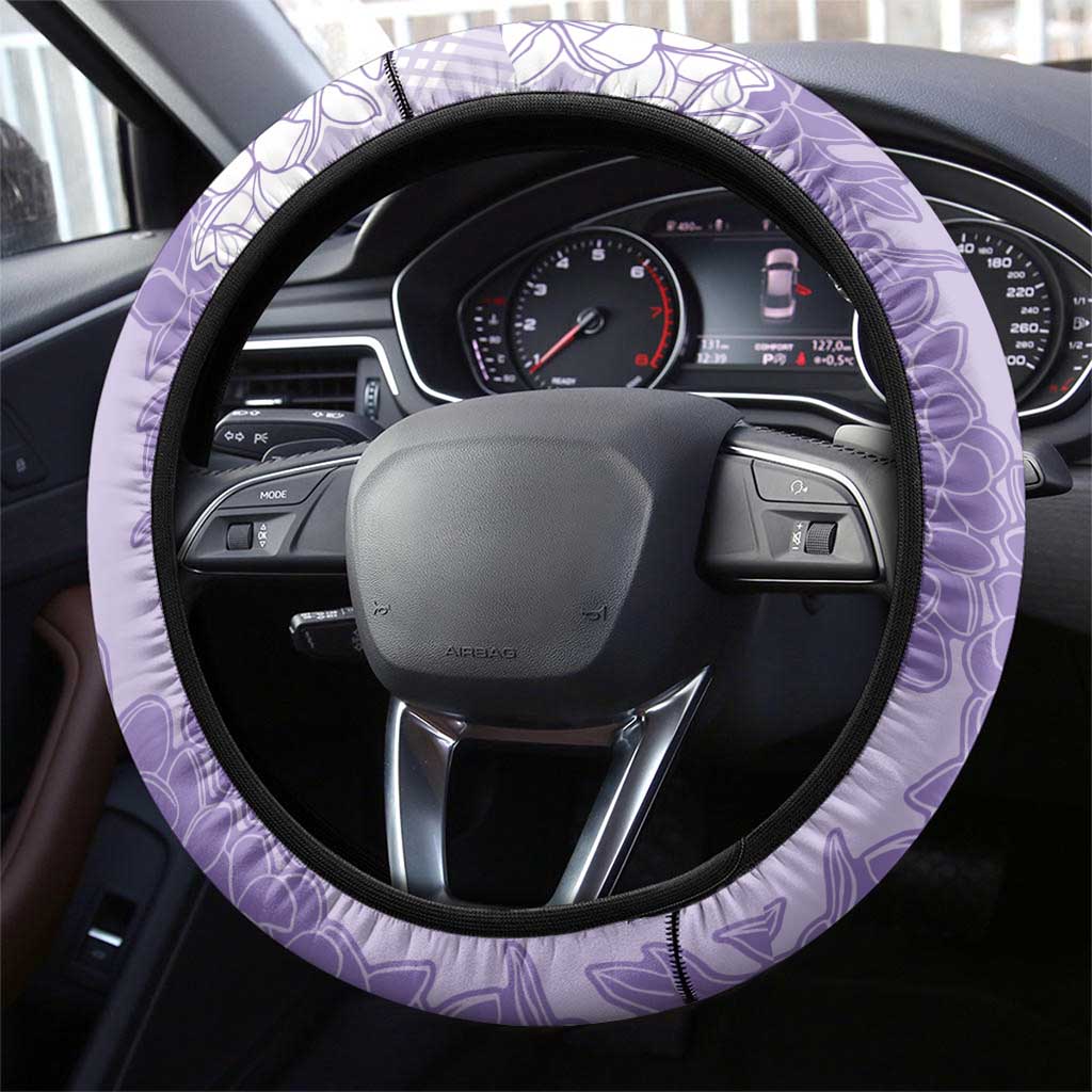 Hawaii Aloha Plumeria Lei Lavender Palaka Steering Wheel Cover - Polynesian Pride
