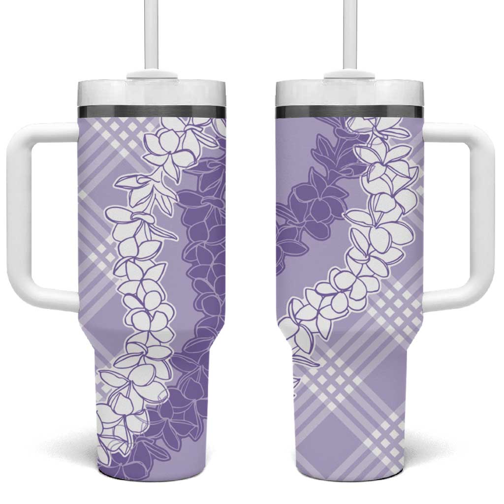 Hawaii Aloha Plumeria Lei Lavender Palaka Tumbler With Handle - Polynesian Pride