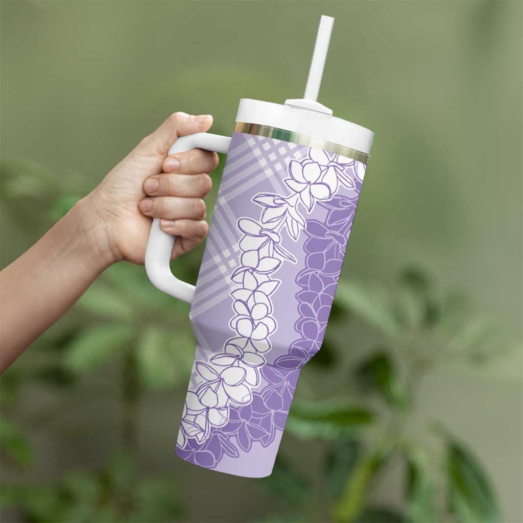Hawaii Aloha Plumeria Lei Lavender Palaka Tumbler With Handle - Polynesian Pride