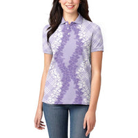 Hawaii Aloha Plumeria Lei Lavender Palaka Women Polo Shirt - Polynesian Pride