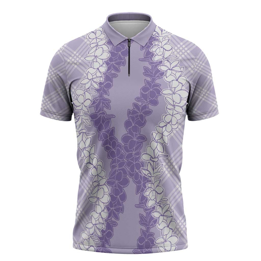 Hawaii Aloha Plumeria Lei Lavender Palaka Zipper Polo Shirt - Polynesian Pride