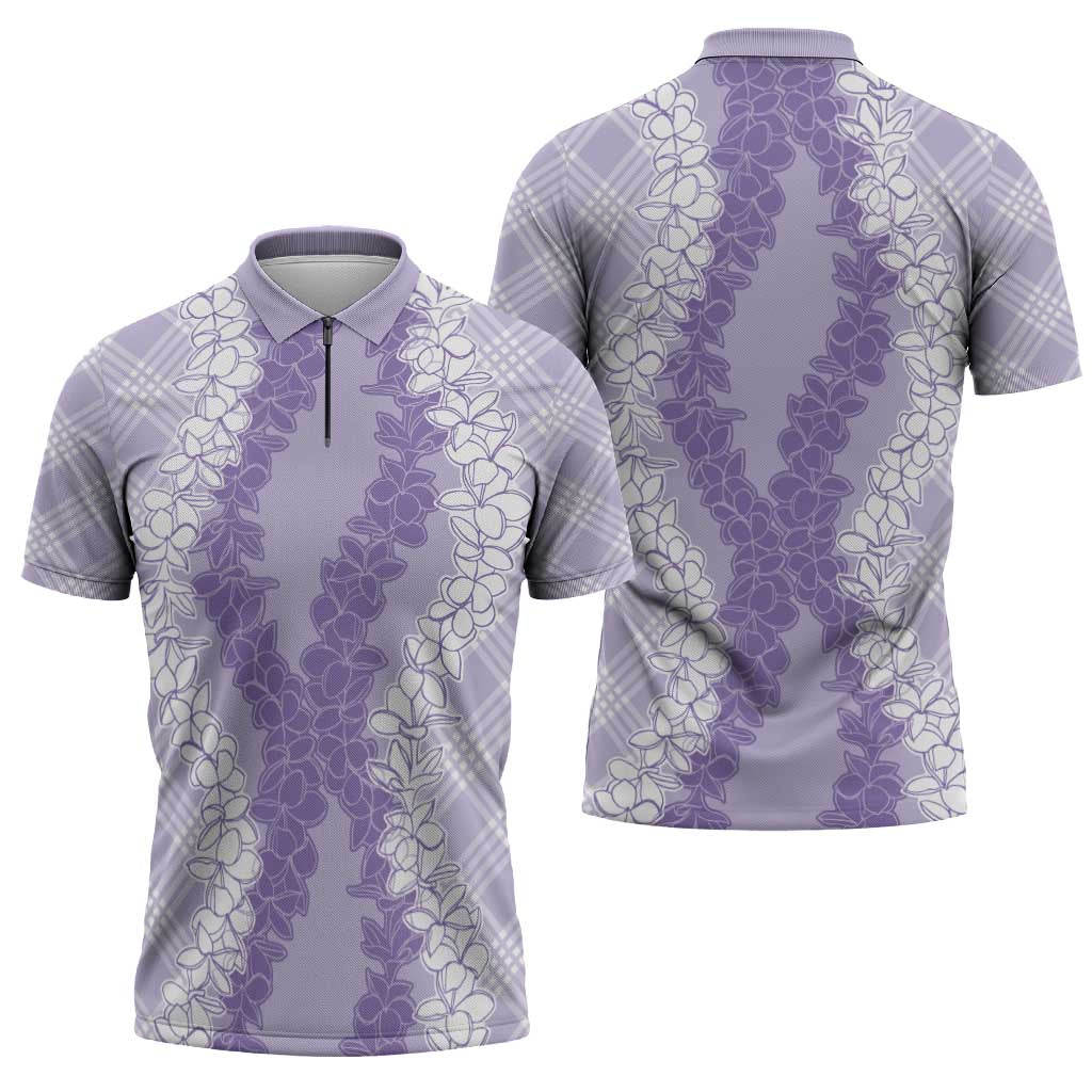 Hawaii Aloha Plumeria Lei Lavender Palaka Zipper Polo Shirt - Polynesian Pride