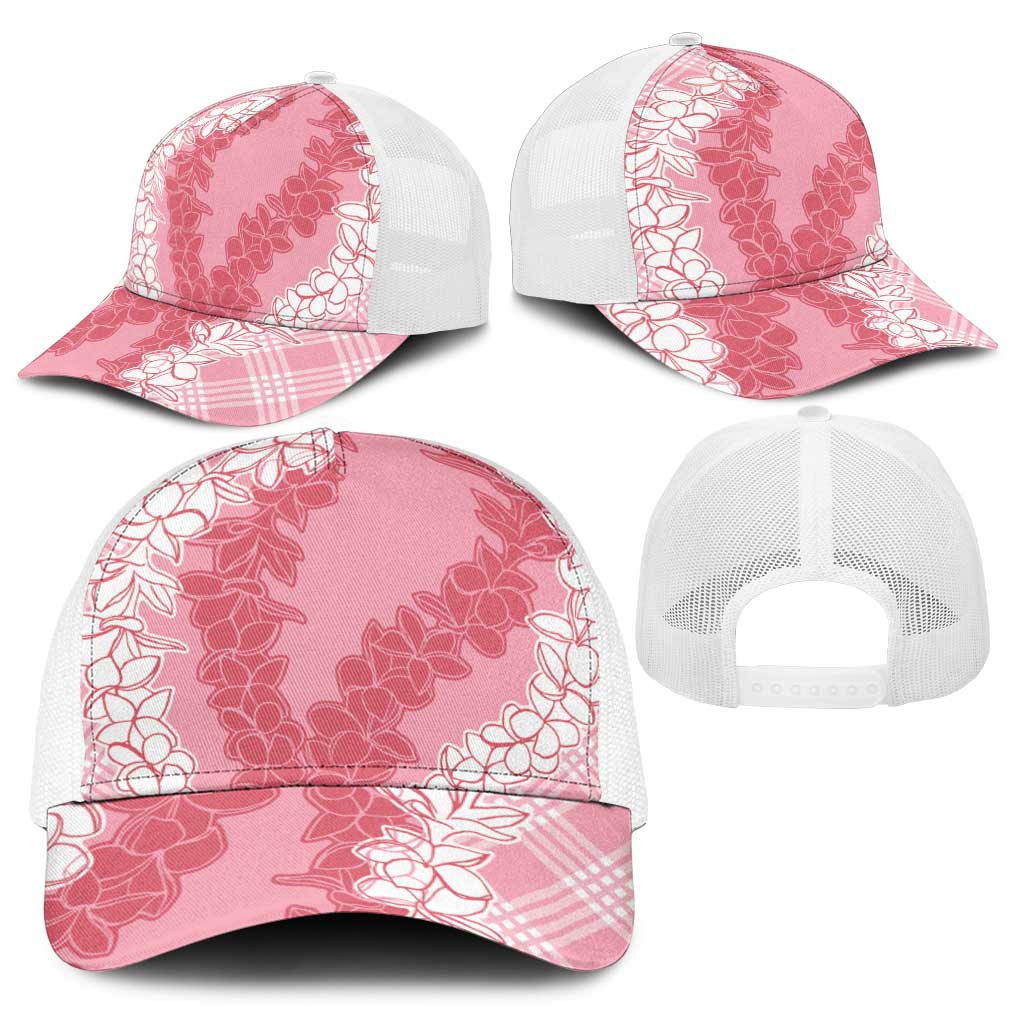 Hawaii Aloha Plumeria Lei Pink Palaka Baseball Net Cap - Polynesian Pride