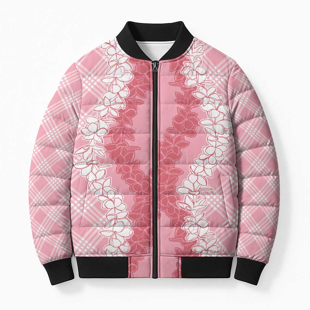 Hawaii Aloha Plumeria Lei Pink Palaka Bomber Puffer Jacket - Polynesian Pride