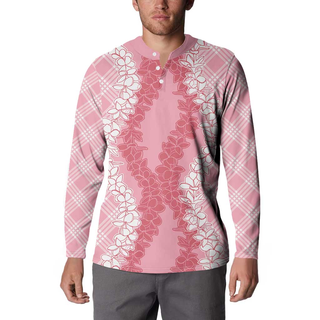 Hawaii Aloha Plumeria Lei Pink Palaka Button Sweatshirt - Polynesian Pride