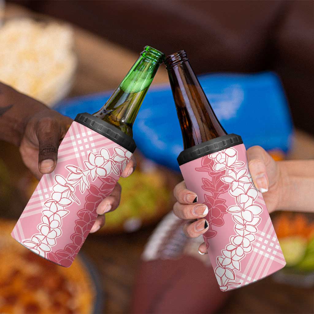 Hawaii Aloha Plumeria Lei Pink Palaka 4 in 1 Can Cooler Tumbler - Polynesian Pride