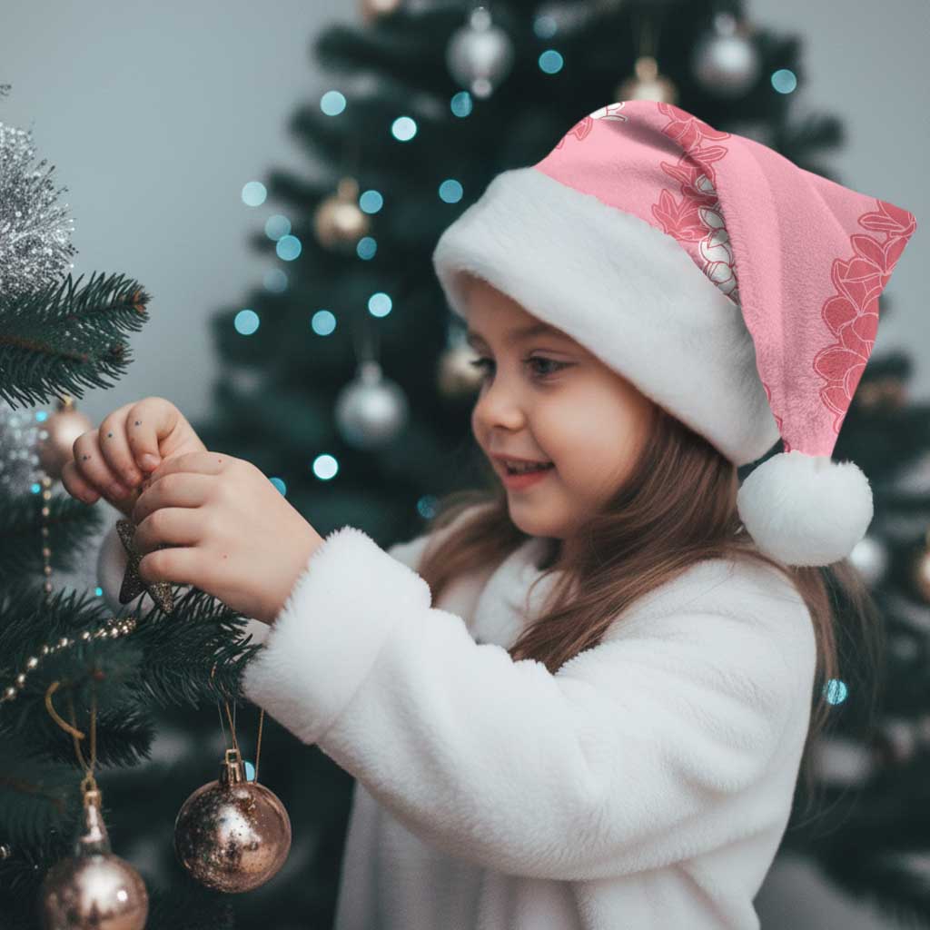 Hawaii Aloha Plumeria Lei Pink Palaka Christmas Santa Hat - Polynesian Pride