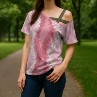 Hawaii Aloha Plumeria Lei Pink Palaka Cross Shoulder Shirt - Polynesian Pride