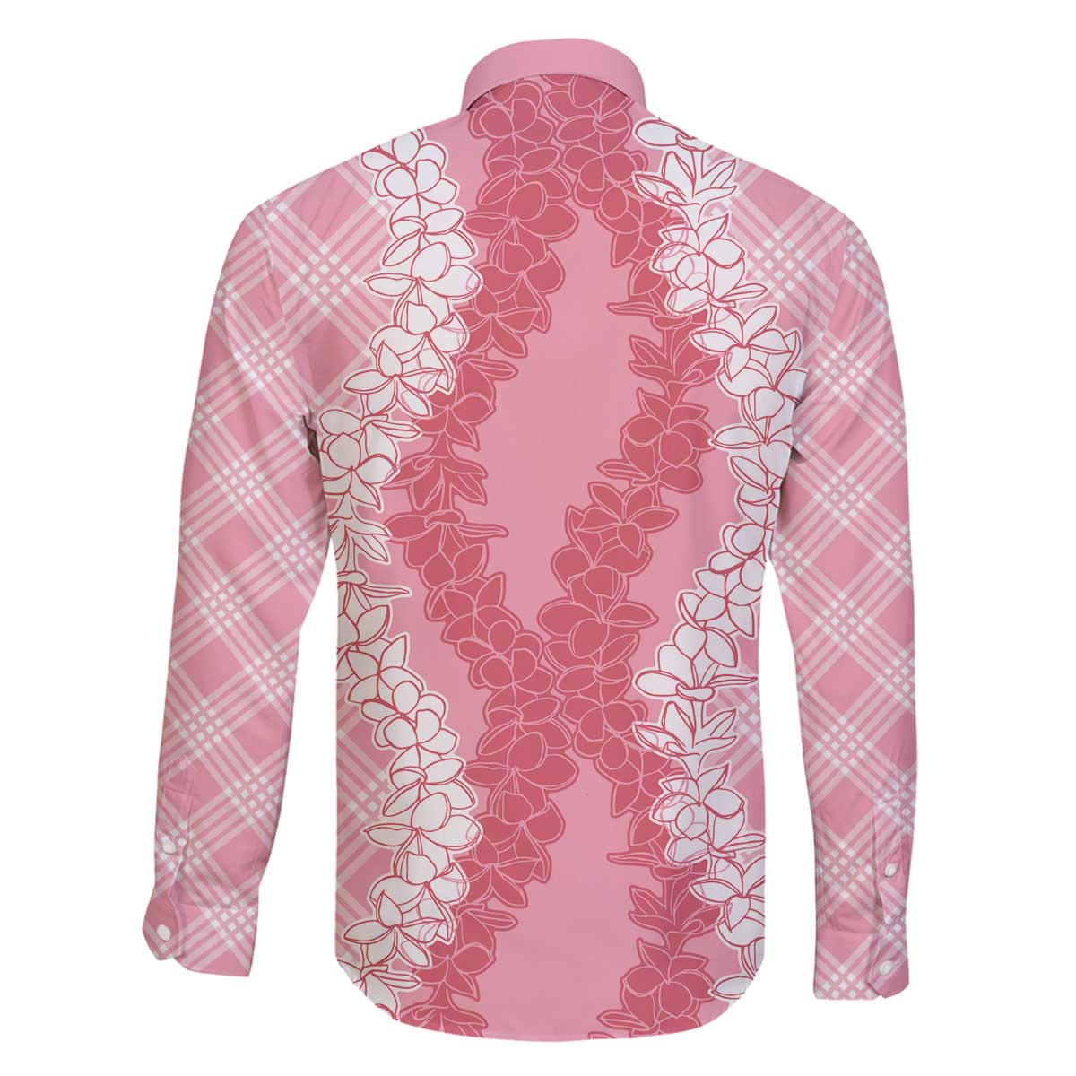 Hawaii Aloha Plumeria Lei Pink Palaka Family Matching Off The Shoulder Long Sleeve Dress and Hawaiian Shirt - Polynesian Pride