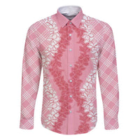 Hawaii Aloha Plumeria Lei Pink Palaka Family Matching Off Shoulder Maxi Dress and Hawaiian Shirt - Polynesian Pride