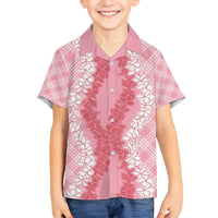 Hawaii Aloha Plumeria Lei Pink Palaka Family Matching Puletasi and Hawaiian Shirt - Polynesian Pride