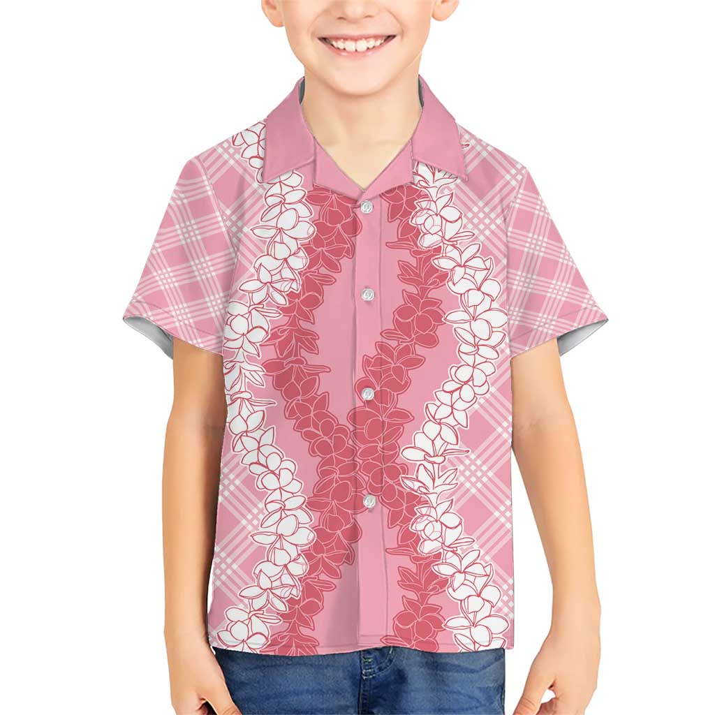 Hawaii Aloha Plumeria Lei Pink Palaka Family Matching Short Sleeve Bodycon Dress and Hawaiian Shirt - Polynesian Pride