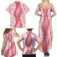 Hawaii Aloha Plumeria Lei Pink Palaka Family Matching Summer Maxi Dress and Hawaiian Shirt - Polynesian Pride