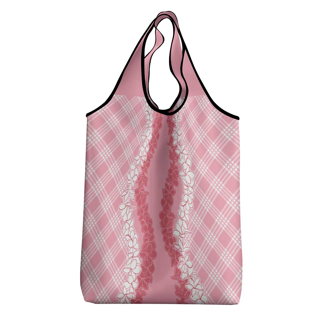Hawaii Aloha Plumeria Lei Pink Palaka Grocery Bag - Polynesian Pride