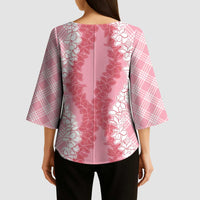 Hawaii Aloha Plumeria Lei Pink Palaka Kimono Sleeve Blouse - Polynesian Pride