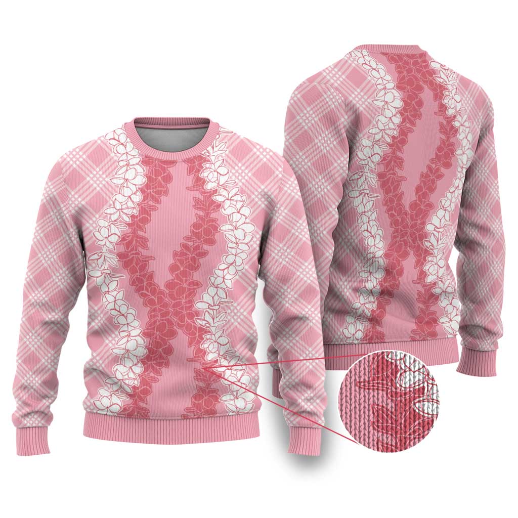 Hawaii Aloha Plumeria Lei Pink Palaka Ugly Christmas Sweater - Polynesian Pride