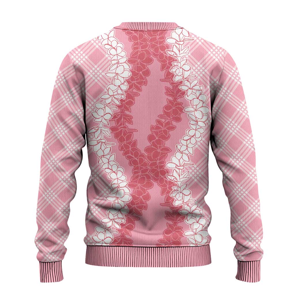 Hawaii Aloha Plumeria Lei Pink Palaka Ugly Christmas Sweater - Polynesian Pride