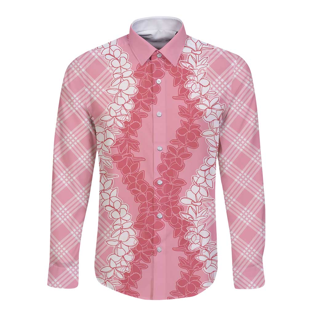 Hawaii Aloha Plumeria Lei Pink Palaka Long Sleeve Button Shirt - Polynesian Pride