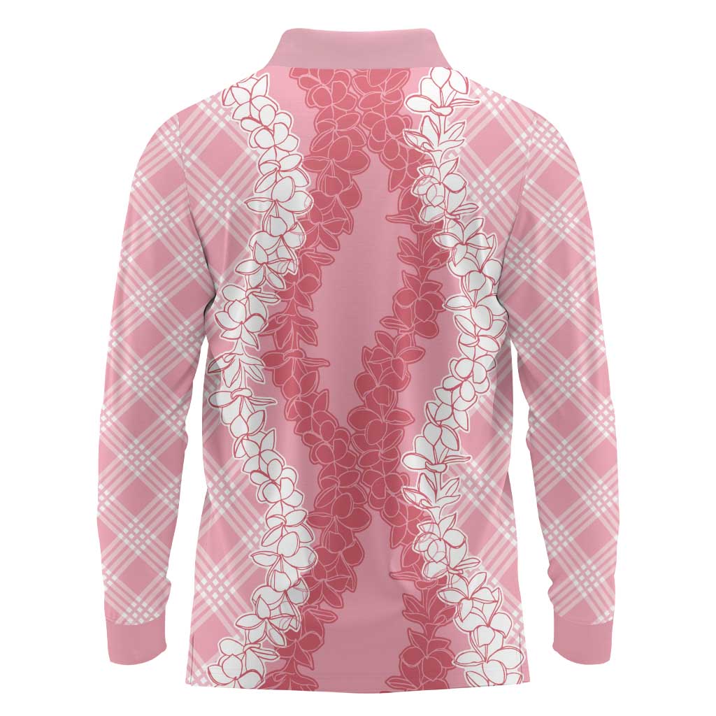 Hawaii Aloha Plumeria Lei Pink Palaka Long Sleeve Polo Shirt - Polynesian Pride