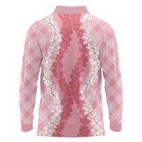 Hawaii Aloha Plumeria Lei Pink Palaka Long Sleeve Polo Shirt - Polynesian Pride