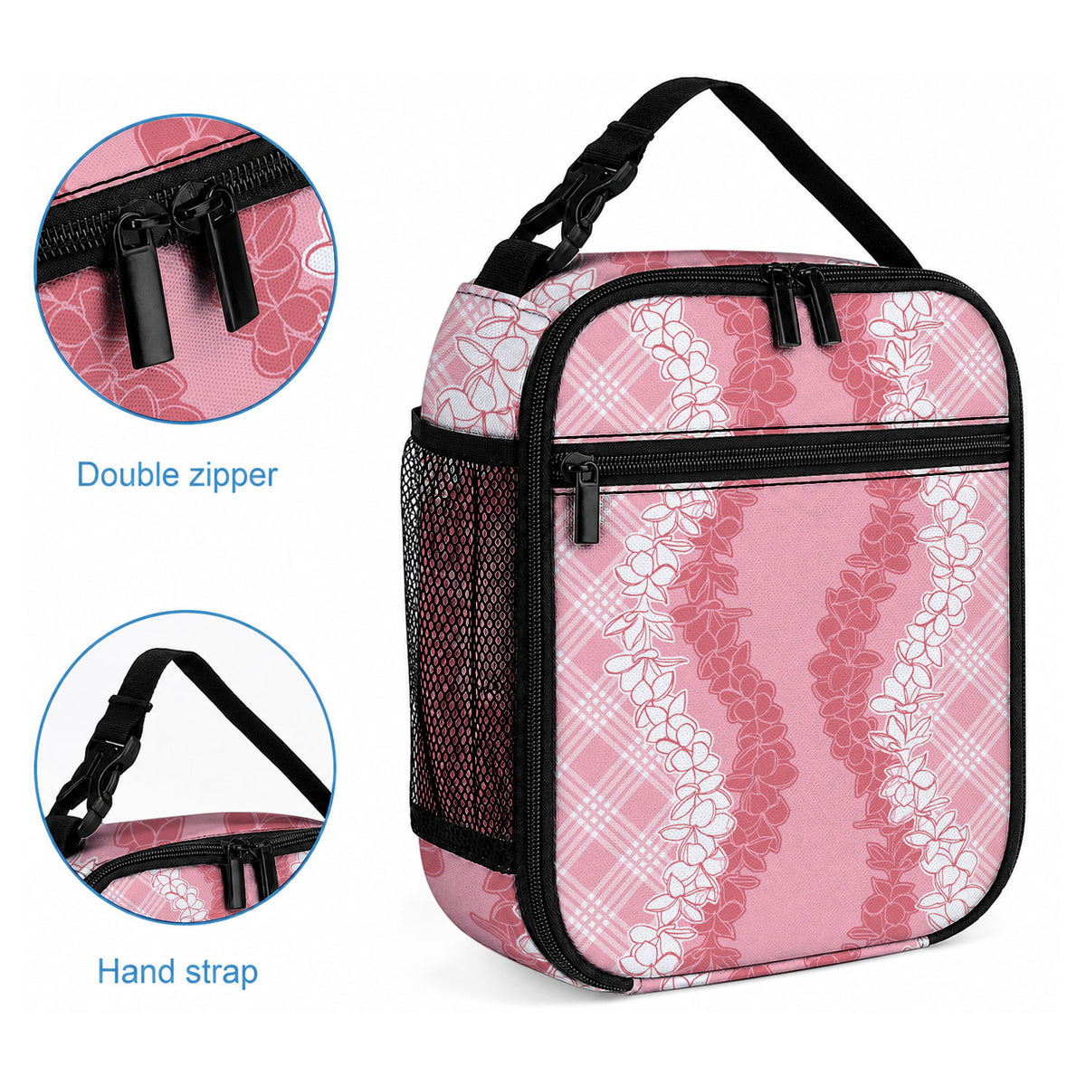 Hawaii Aloha Plumeria Lei Pink Palaka Lunch Bag