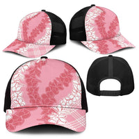 Hawaii Aloha Plumeria Lei Pink Palaka Mesh Trucker Cap - Polynesian Pride